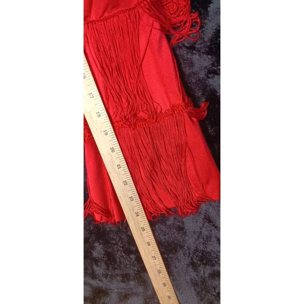 Weissman No Lie Red Sequin Fringe Jumpsuit MC Dance Costume Jazz Tap Disco 70s